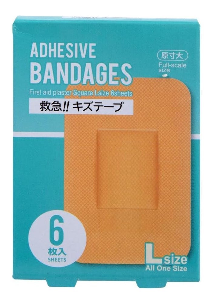 DAISO Large Square First Aid Plaster - 6 Sheets Adhesive Bandages for Wounds - Image 1